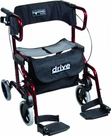 Diamond Deluxe Transport Chair/Rollator With Leg Rests (Red)