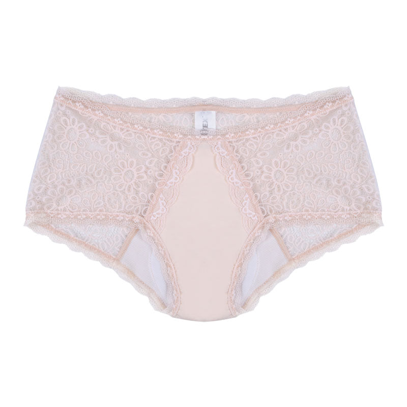 Light absorbency, lace underwear, &#39;boy leg&#39; style, beige - Large