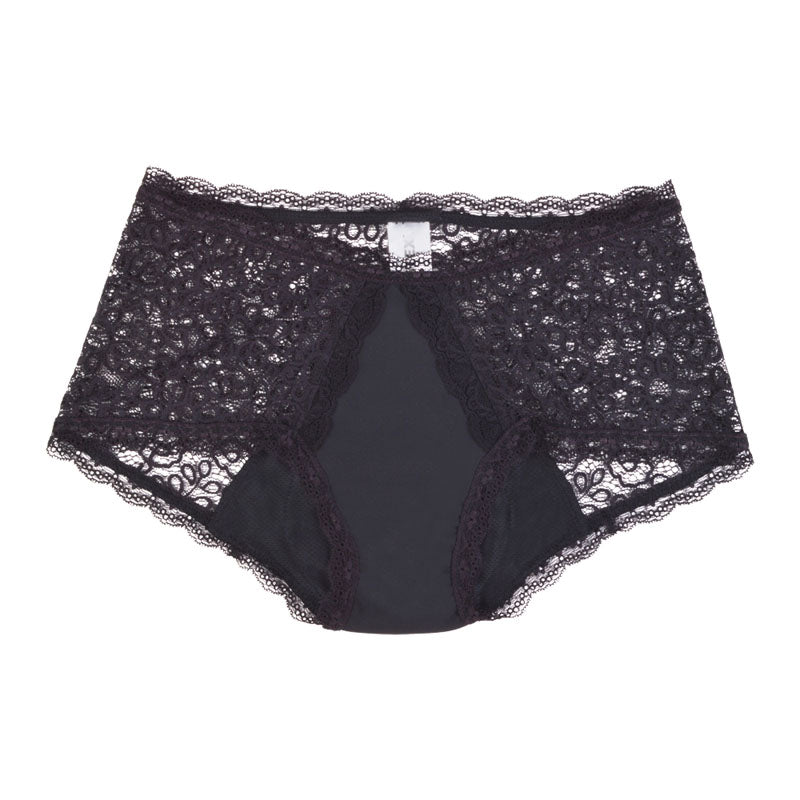 Light absorbency, lace underwear, &#39;boy leg&#39; style, black - Medium