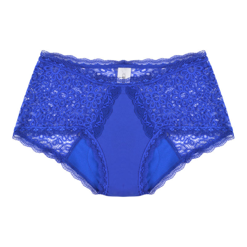 Light absorbency, lace underwear, &#39;boy leg&#39; style, blue - Extra Small