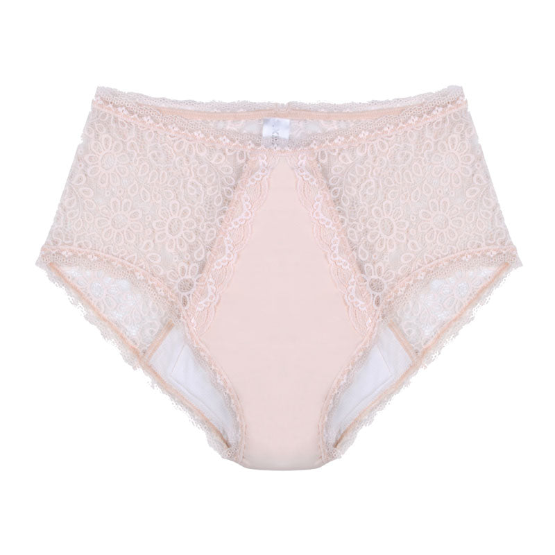 Light absorbency, lace underwear, full brief style, bamboo, beige - Medium
