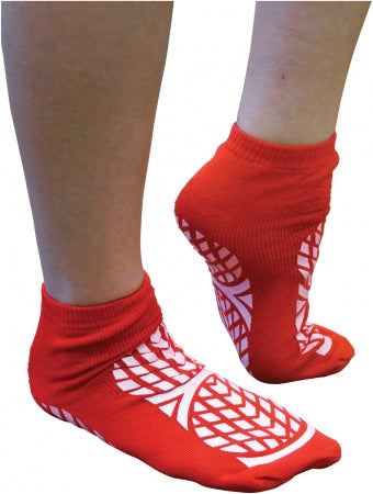 Double Sided Non Slip Patient Slipper Socks - RED - M